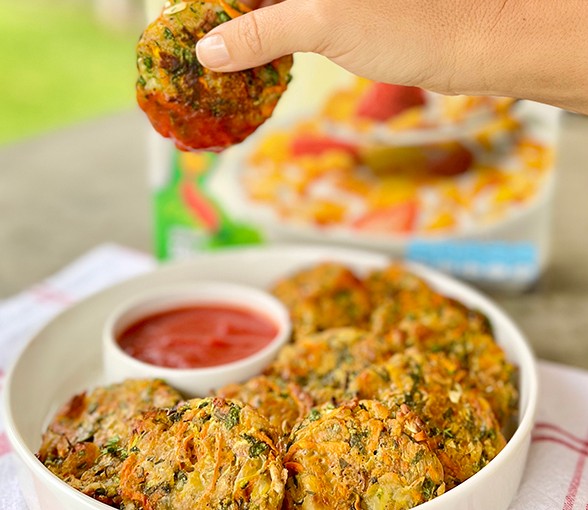 Croquetas de zucchini y zanahoria con Corn Flakes